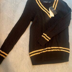 Ralph Lauren Black Sweater with Gold Stripes
